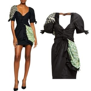 Preen Thornton Bregazzi, Women’s Mini Silk Ruched Puff Sleeve Dress, Black Small